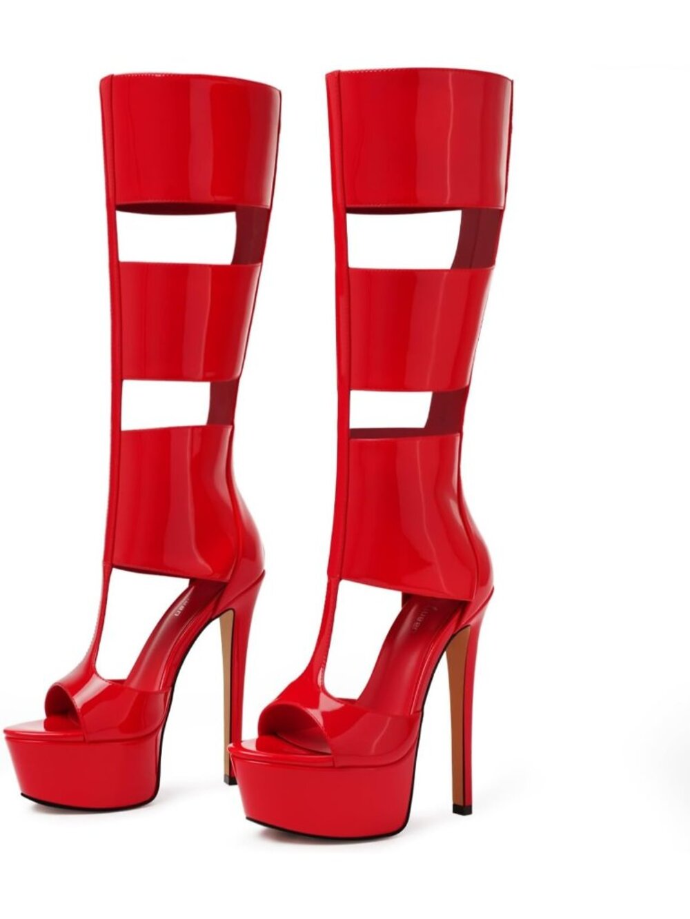 Women's Red Faux Leather Summer Open Toe Sexy Style Casual Knee High Heels